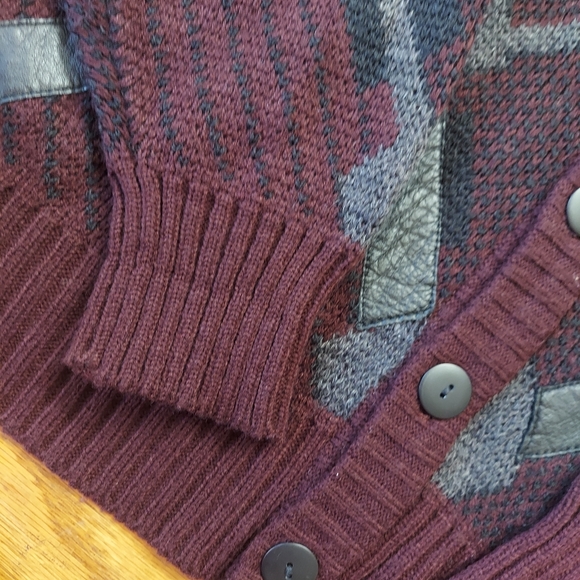 City Streets Mens Cardigan  Sweater Sz L Boxy Leather Knit Grunge 80's Vintage - Picture 6 of 10